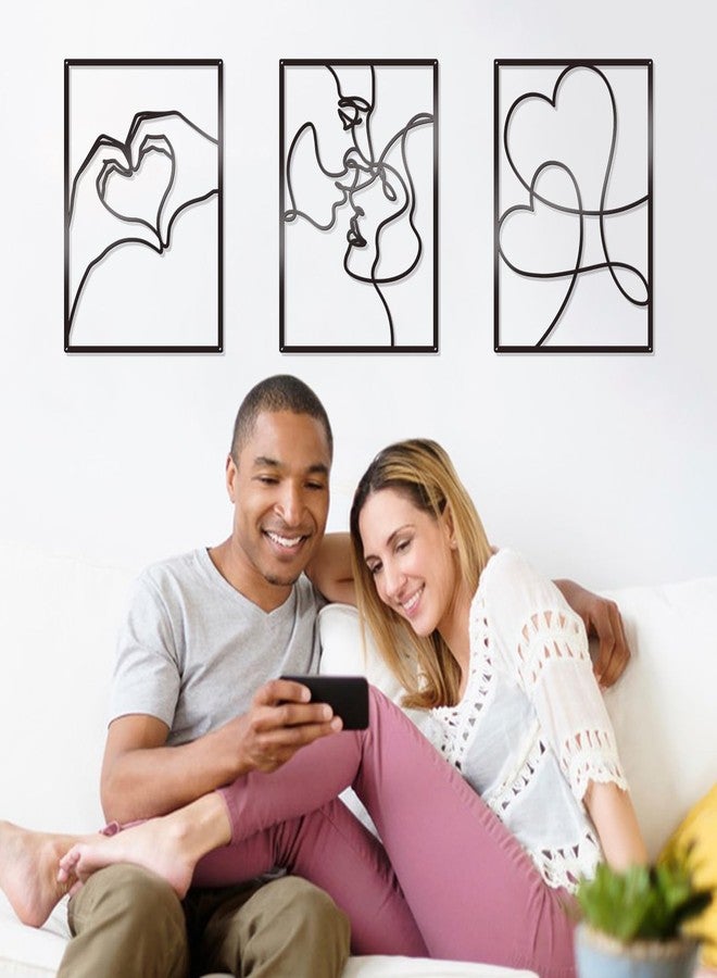 KOYILTD 3 Pcs Metal Minimalist Wall Art Love Wall Decor Metal Line Wall Art Bedroom Decor for Couples Love Decoration for Bedroom Living Room Bathroom Valentine's Day Decoration (Black) - Image 2